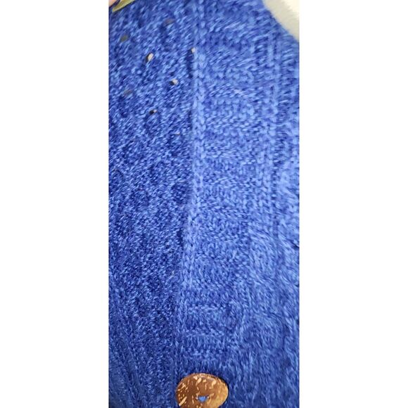 Carraig Donn Royal Blue 100% Merino Wool Cable Knit Cardigan Sweater - Picture 6 of 8